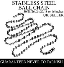 STAINLESS STEEL BALL CHAIN 30'' / 28'' / 26'' / 24'' / 22'' / 20'' / 18'' / 16"