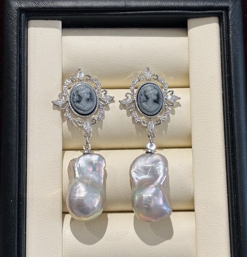 Cameo drop earrings - earrings, –
