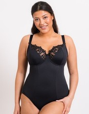 Flirtelle Bodysuit Balcony Body Swirl Womens Ladies Lingerie Black Sizes F-K