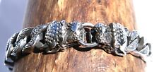 silver bracelet mens leopard head, heavy design 925 silver in gift box