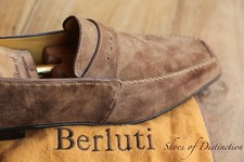 Berluti Brown Suede Penny Loafers Shoes Mens UK 9.5 EU 43.5 US 10.5 NEW