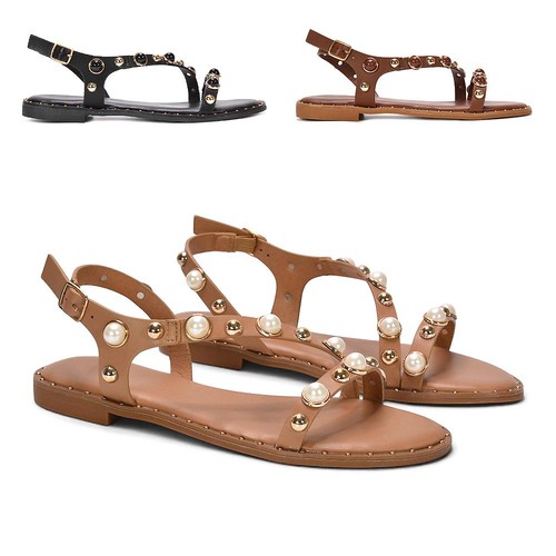 Women pearl studded flat - pearl,