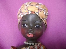vintage 1960s AFRICAN BLACK DOLL GIRL with necklace 33cm tall original clothes