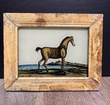 Indian Horse  Vintage Reverse Glass Painting in Bold Colors - 12.5 x 10 cm