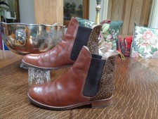 JOULES   BROWN  LEATHER  ANKLE BOOTS  WITH ANIMAL PRINT SIZE   UK 5