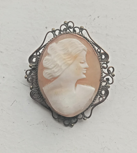 Antique shell cameo brooch - shell,