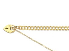 9ct Gold Charm Bracelet Padlock Double Curb 9ct Hallmarked 7.5" / 19cm 3.5mm