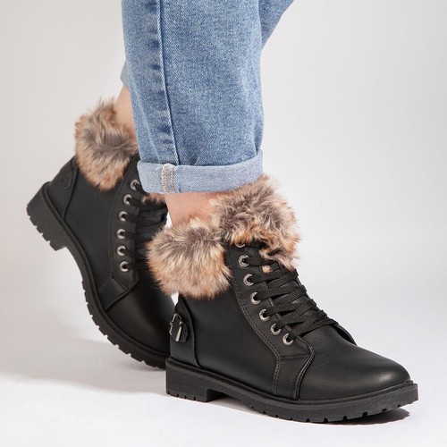 Womens black faux fur boots - faux,