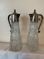 Beautiful Pair of Claret Jugs Cut Glass and Silver Plated. Lovely Condition