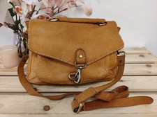 TOPSHOP TAN BROWN HANDBAG GRAINED LEATHER DISTRESSED CLIP MESSENGER SHOULDER BAG