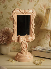 Pink Vanity Bow Mirror Shabby Chic Home Decor Table Top Barbie Vintage Style