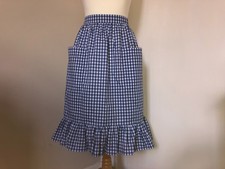 Frilly 'Royal Blue Gingham' Vintage Style Half / Waist Apron/Pinny