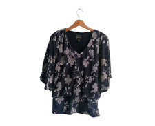 Coco Bianco Navy Silver Metallic Pleat Tunic Top  Size Small, QVC Women's Blouse