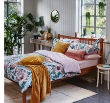 Floral  Serene Green Reversible Duvet Cover Set DOUBLE & Mustard Throw