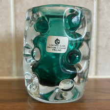Liskeard Teal Green Knobbly Glass Vase Jim Dyer Original Label 4 Inch Heavy 951g