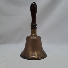 Vintage Brass Hand School Yard Bell with Wooden Handle 12" No Ringer