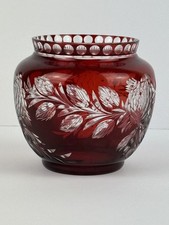 Crystal Vase Red Coloured Cranberry  Cut To Clear 13 Cm