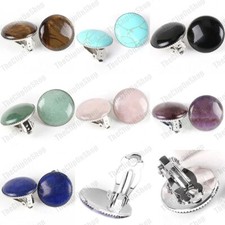 CLIP ON 2cm NATURAL STONE gemstone EARRINGS amethyst,quartz,onyx SILVER 18KGP