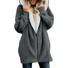 Womens Teddy Bear Fleece Hoodie Ladies Casual Baggy Zip Up Hooded Jacket Coat UK