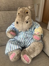 Silent Night Hippo Large Plush Teddy Retro 1980s Pyjamas Soft Toy & Duck 