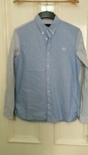 FRED PERRY GENTS LONG SLEEVE BLUE WITH PIN STRIPE SHIRT  SIZE MEDIUM