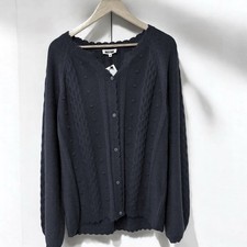 Ex Mistral bobble trim notch neck cardigan Eclipse Blue Grey Size 14 RRP £62.99