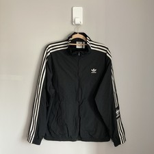 Adidas Track Jacket Mens Large Windbreaker Black Full Zip Trefoil Logo 3 Stripe