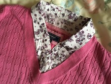 Maine Pink Cable Jumper Top With Mock Floral  Blouse  3/4 Sleeve  UK 14-16 Deben