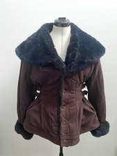 Rare vintage Spector's Burgundy Cotton Coat With Faux Fur lining & Cinched Waist