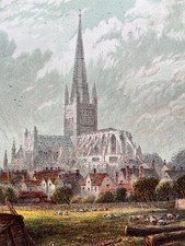 Norwich Cathedral early chromolithograph 1868 Kronheim and Co.