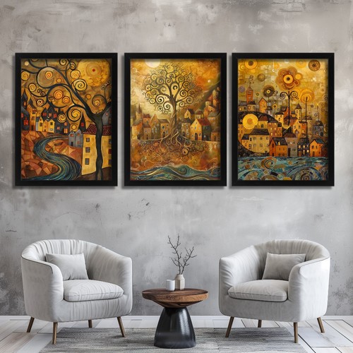 Golden village wall art - set, of