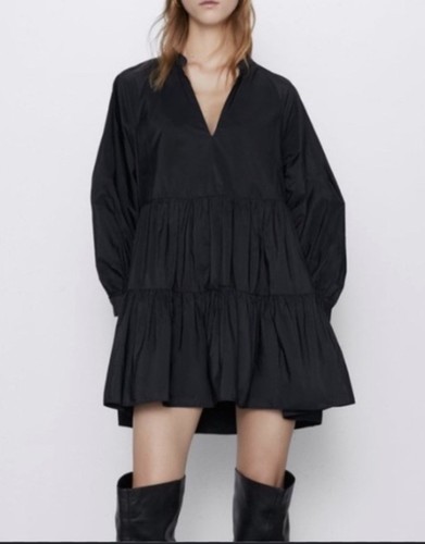Zara black tiered poplin - zara, smock