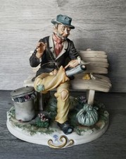 Capodimonte By Giacomo Scotti Porcelain Figurine,Tramp On Bench -Sewing Trousers