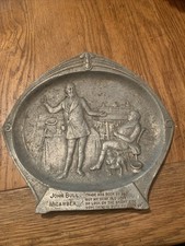 Rare Dickens Character John Bull and Micawber Aluminum Sand Cast Tray Vintage
