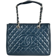 Chanel CHANEL GST Chain Tote Bag Caviar Skin Blue 17 Series Coco Mark