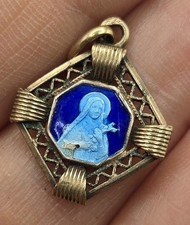 Vintage Medal Small Pendant Religious St Christopher Mother Mary Enamel GoldTone