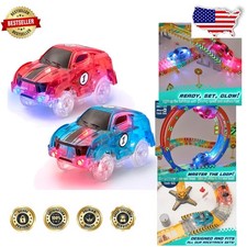 Extra 2 Magic Light-Up Cars for Glow Tracks - Dazzling Neon Racers, Gift-Ready