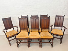 Set of 8 Ercol Old Colonial Dark Elm High Back Dining Chairs with Carvers