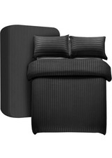 Satin Stripes Duvet Cover Sets with Fitted Sheet Included Complete Bedding Set