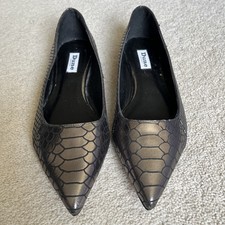 Dune Silver Black Leather Flat