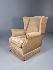 Vintage Danish Wing Back Lounge Chair 1950s Retro Tassels and Floral EB9013 VCLO
