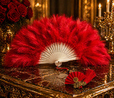 Premium Red Feather Fan