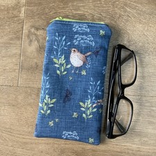 Handmade Fabric Padded Glasses Case Zip Pouch Thrush Countryside 