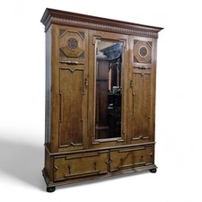 Antique Carved Jacobean Oak Triple Door Wardrobe