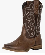 J's.o.l.e Mens Cowboy Boots Square Toe Embroidered Western Fashion Brown Boots