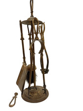 Vintage Brass Fireplace Companion Tool Set with Stand 5 Piece Bundle 1.45 KG 