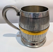 Theakston Yorkshire Brewer Pewter Barrel Tankard Brass Trussing Vintage Pint