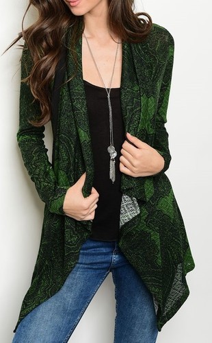 Paisley long sleeve open drape - paisley,