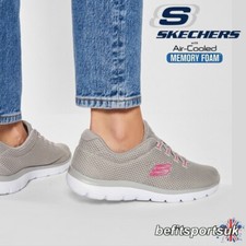 SKECHERS WOMENS TRAINERS GREY SKETCHERS LADIES MEMORY FOAM SLIP-ON WALKING SHOES
