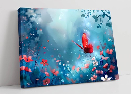 Red butterfly blue landscape - red,